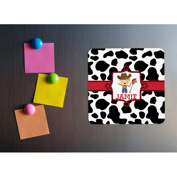 Cowprint w/Cowboy Square Fridge Magnet - LIFESTYLE