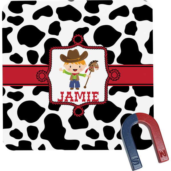 Custom Cowprint w/Cowboy Square Fridge Magnet (Personalized)