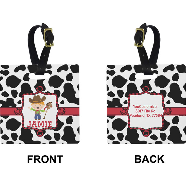 Cowprint w/Cowboy Square Luggage Tag (Front + Back)