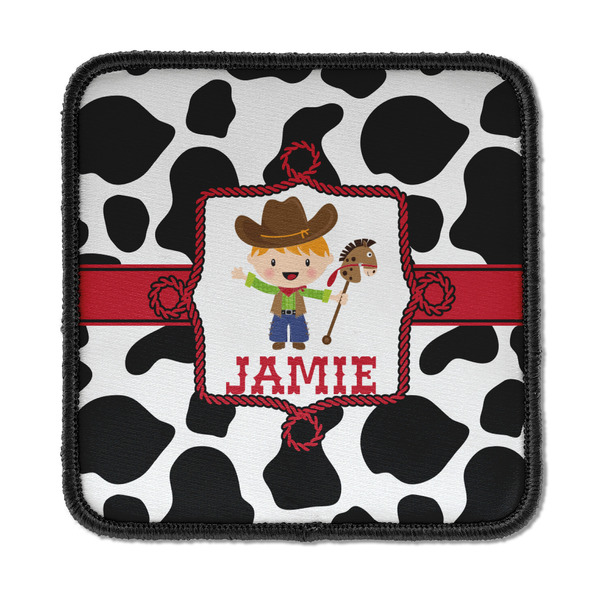 Custom Cowprint w/Cowboy Iron On Square Patch w/ Name or Text