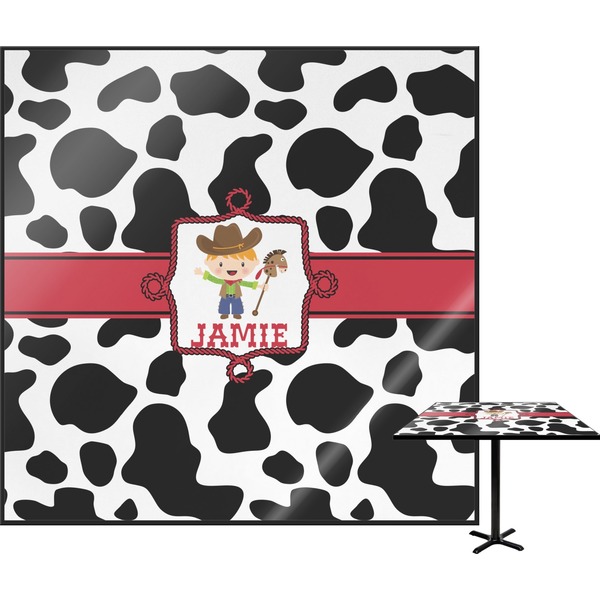 Custom Cowprint w/Cowboy Square Table Top (Personalized)