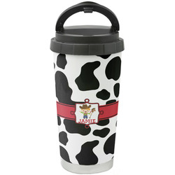 Cowprint w/Cowboy Stainless Steel Coffee Tumbler (Personalized)
