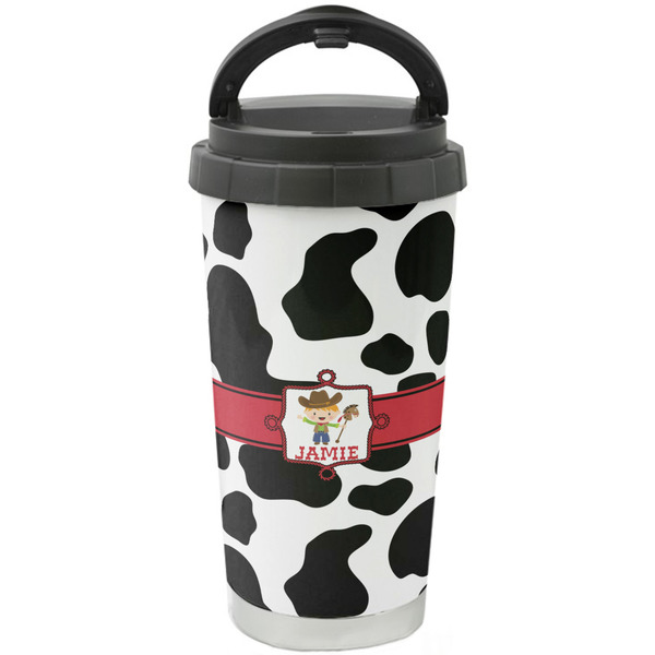 Custom Cowprint w/Cowboy Stainless Steel Coffee Tumbler (Personalized)