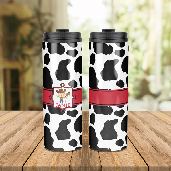Cowprint w/Cowboy Stainless Steel Tumbler - Lifestyle