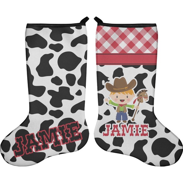 Custom Cowprint w/Cowboy Holiday Stocking - Double-Sided - Neoprene (Personalized)