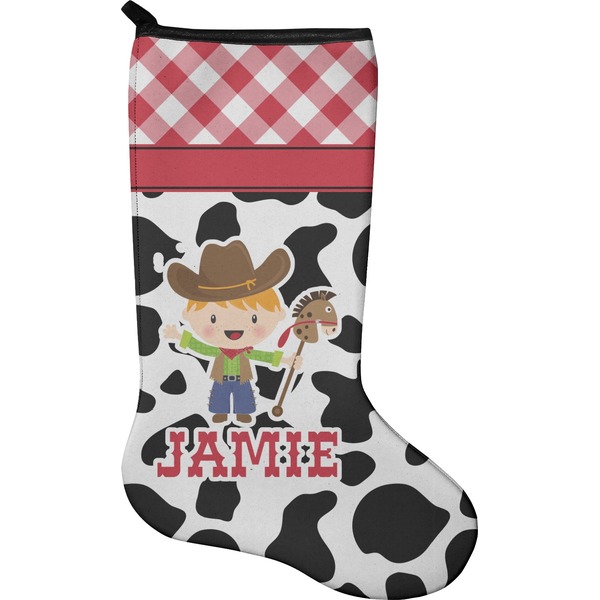 Custom Cowprint w/Cowboy Holiday Stocking - Single-Sided - Neoprene (Personalized)