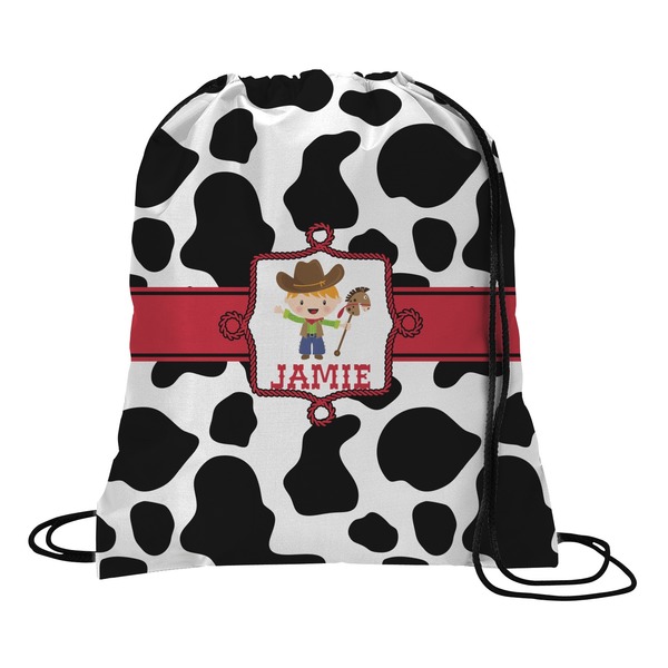 Custom Cowprint w/Cowboy Drawstring Backpack - Large (Personalized)
