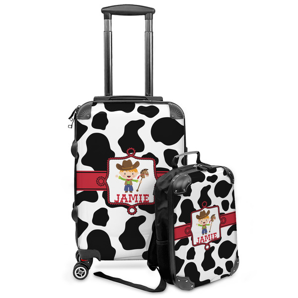 Custom Cowprint w/Cowboy Kids 2-Piece Luggage Set - Suitcase & Backpack (Personalized)