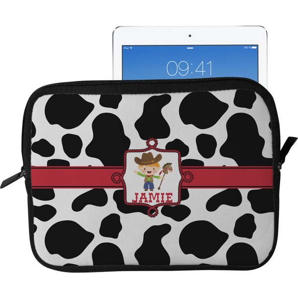 Custom Cowprint w/Cowboy Tablet Case / Sleeve - Large (Personalized)