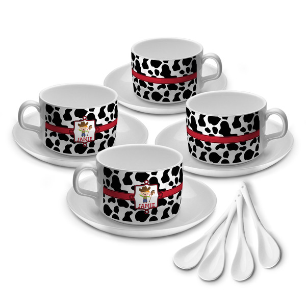 Custom Cowprint w/Cowboy Tea Cup - Set of 4 (Personalized)