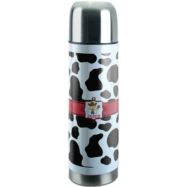 Custom Cowprint w/Cowboy Stainless Steel Thermos (Personalized)