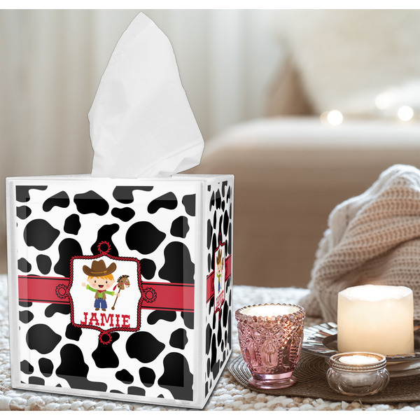 Cowprint w/Cowboy Tissue Box - LIFESTYLE