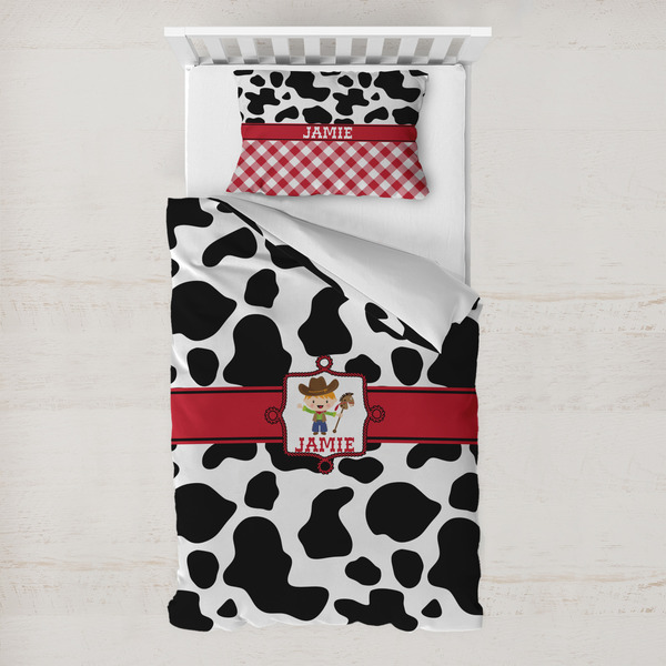Custom Cowprint w/Cowboy Toddler Bedding Set - With Pillowcase (Personalized)