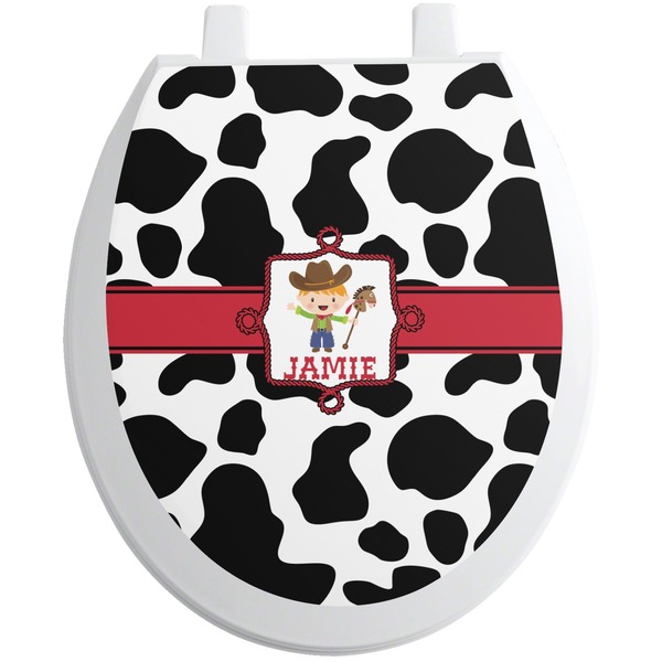 Custom Cowprint w/Cowboy Toilet Seat Decal - Round (Personalized)