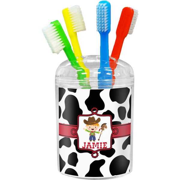Custom Cowprint w/Cowboy Toothbrush Holder (Personalized)