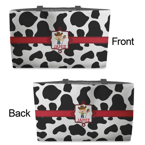 Cowprint w/Cowboy Tote w/Black Handles - Front & Back Views