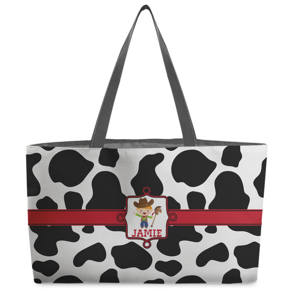 Custom Cowprint w/Cowboy Beach Totes Bag - w/ Black Handles (Personalized)