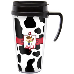 Cowprint w/Cowboy Acrylic Travel Mug with Handle (Personalized)