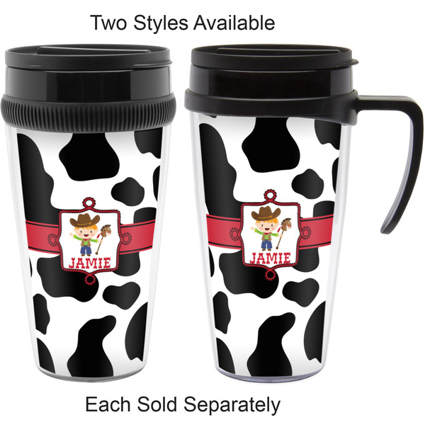 Cowprint w/Cowboy Travel Mugs - with & without Handle