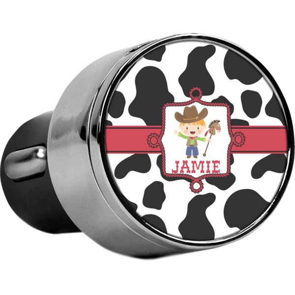 Custom Cowprint w/Cowboy USB Car Charger (Personalized)