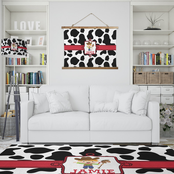 Cowprint w/Cowboy Wall Hanging Tapestry - IN CONTEXT