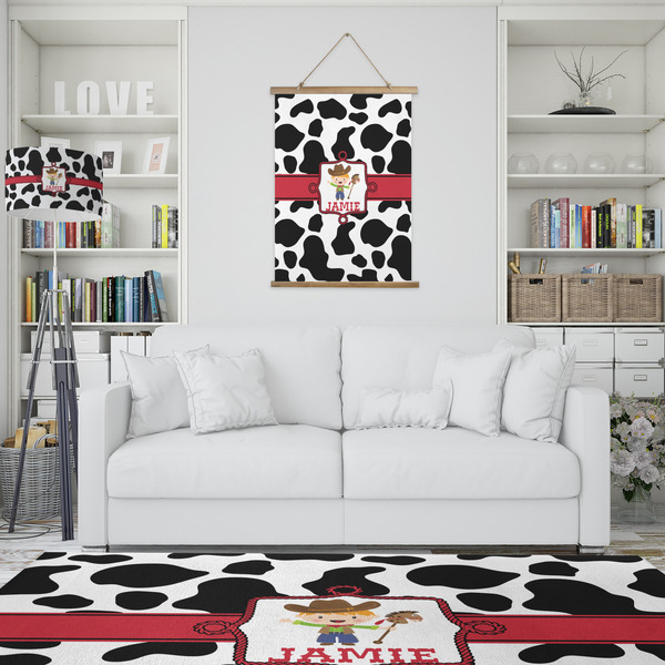 Cowprint w/Cowboy Wall Hanging Tapestry - Portrait - IN CONTEXT