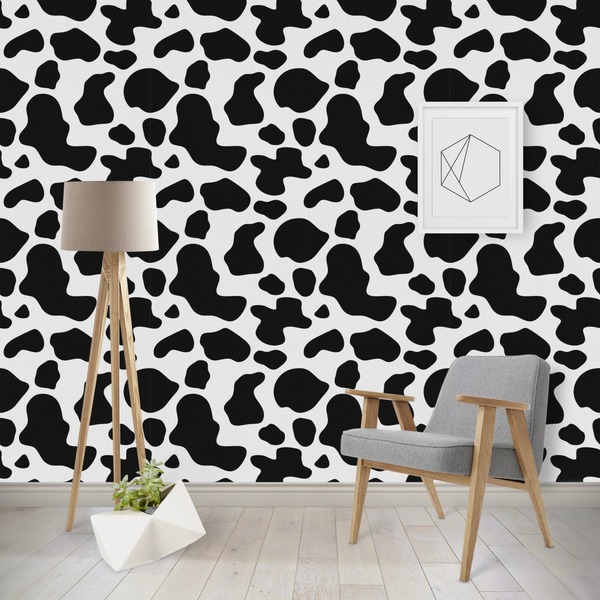 Custom Cowprint w/Cowboy Wallpaper & Surface Covering (Water Activated - Removable)