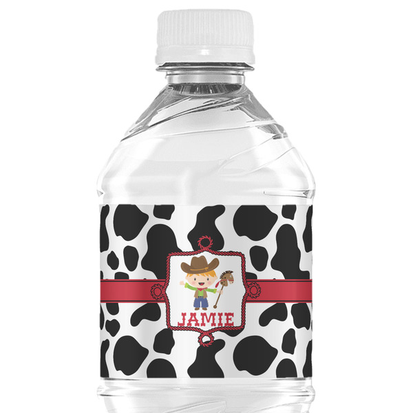Custom Cowprint w/Cowboy Water Bottle Labels - Custom Sized (Personalized)