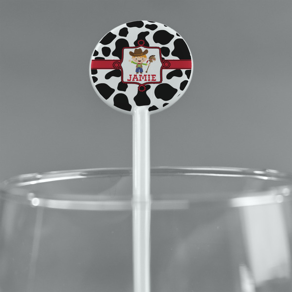 Cowprint w/Cowboy White Plastic 5.5" Stir Stick - Round - Main