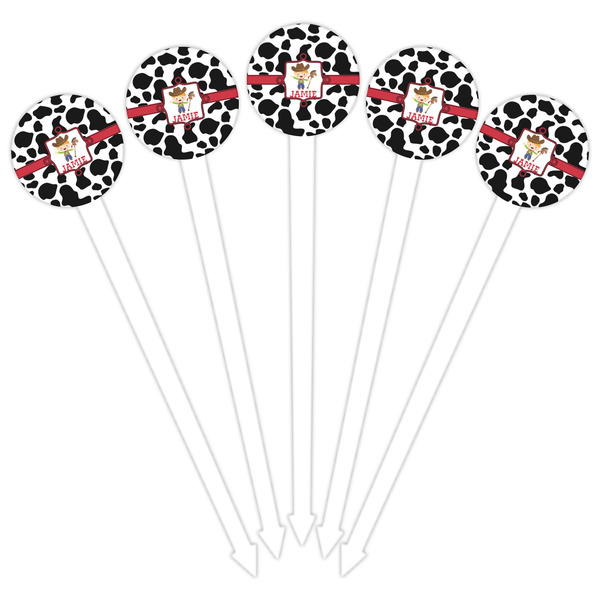 Cowprint w/Cowboy White Plastic 6" Food Pick - Round - Fan View