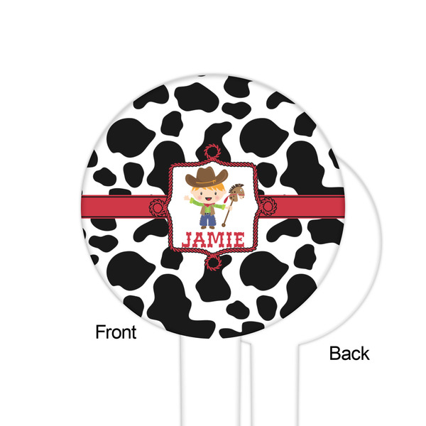 Cowprint w/Cowboy White Plastic 6" Food Pick - Round - Single Sided - Front & Back