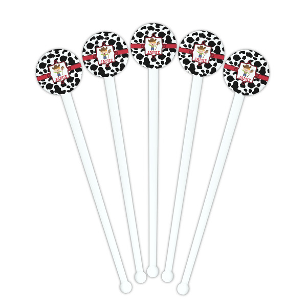 Cowprint w/Cowboy White Plastic 7" Stir Stick - Round - Fan View