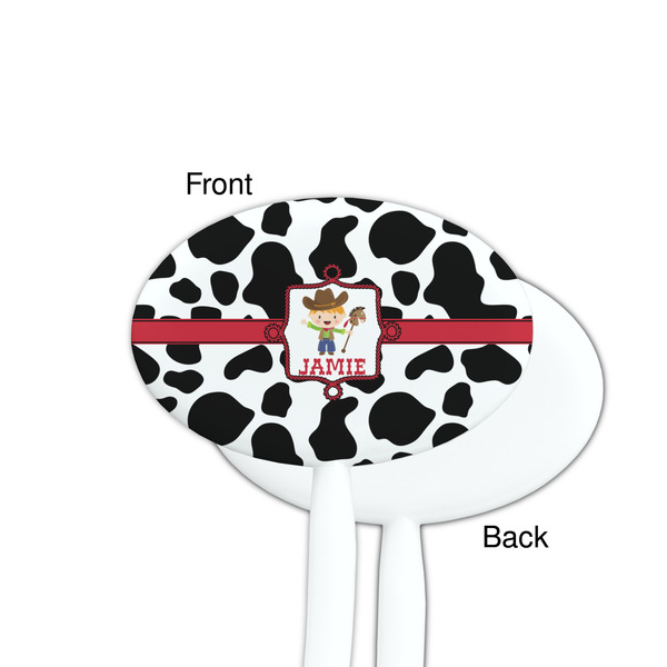 Cowprint w/Cowboy White Plastic 7" Stir Stick - Single Sided - Oval - Front & Back