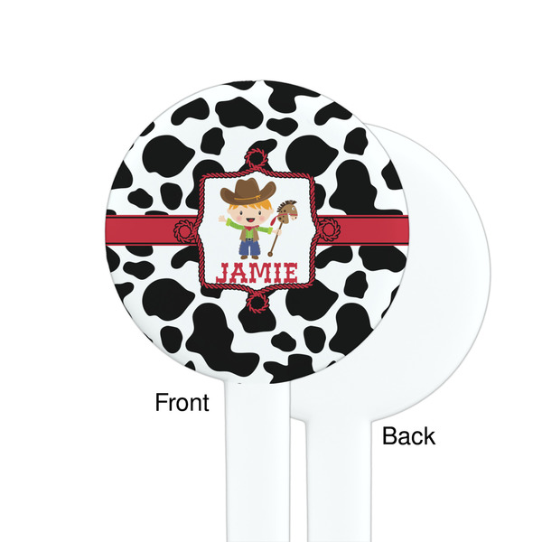 Cowprint w/Cowboy White Plastic 7" Stir Stick - Single Sided - Round - Front & Back