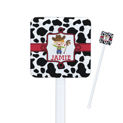 Cowprint w/Cowboy Square Plastic Stir Sticks (Personalized)