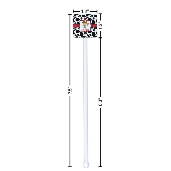 Cowprint w/Cowboy White Plastic Stir Stick - Square - Dimensions