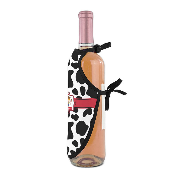 Cowprint w/Cowboy Wine Bottle Apron - DETAIL WITH CLIP ON NECK