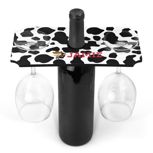 Custom Cowprint w/Cowboy Wine Bottle & Glass Holder (Personalized)