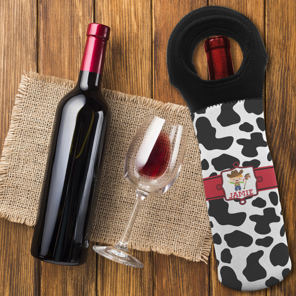 Cowprint w/Cowboy Wine Tote Bag - FLATLAY