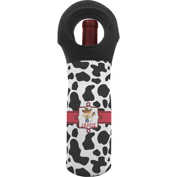 Custom Cowprint w/Cowboy Wine Tote Bag (Personalized)