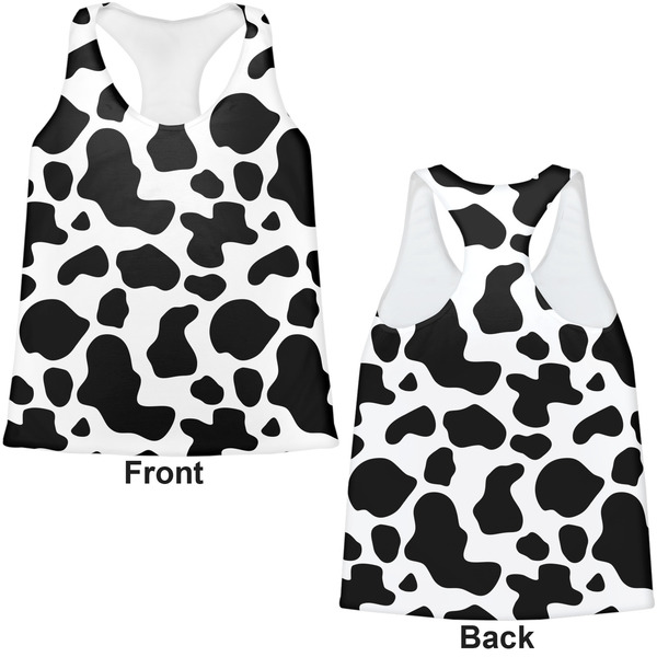 Cowprint w/Cowboy Womens Racerback Tank Tops - Medium - Front and Back