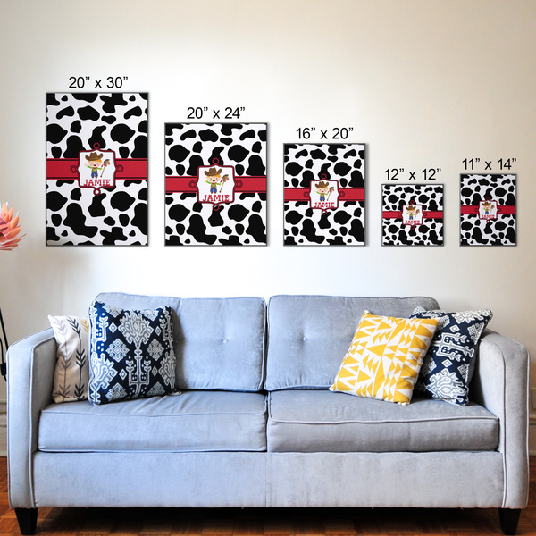 Cowprint w/Cowboy Wood Prints - Size Comparison