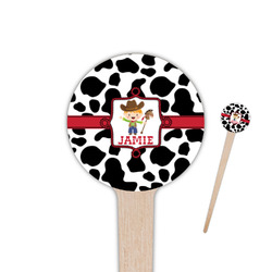 Cowprint w/Cowboy 4" Round Wooden Food Picks - Single Sided (Personalized)