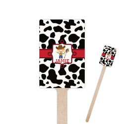 Cowprint w/Cowboy 6.25" Rectangle Wooden Stir Sticks - Single Sided (Personalized)