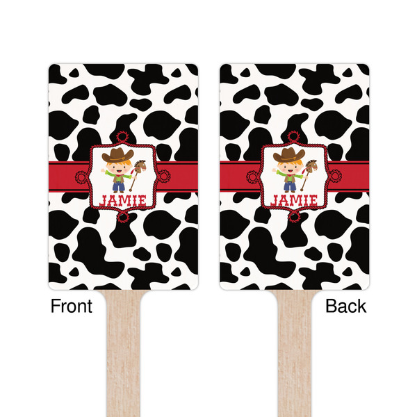 Cowprint w/Cowboy Wooden 6.25" Stir Stick - Rectangular - Double Sided - Front & Back