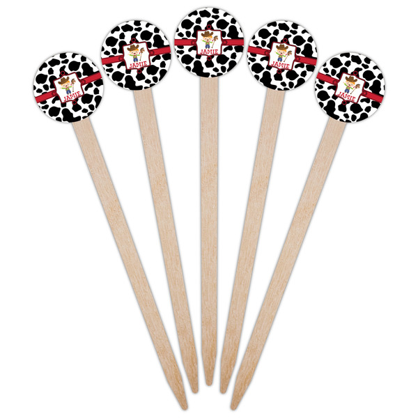 Cowprint w/Cowboy Wooden 6" Food Pick - Round - Fan View