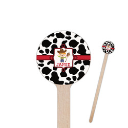 Cowprint w/Cowboy 6" Round Wooden Stir Sticks - Double Sided (Personalized)