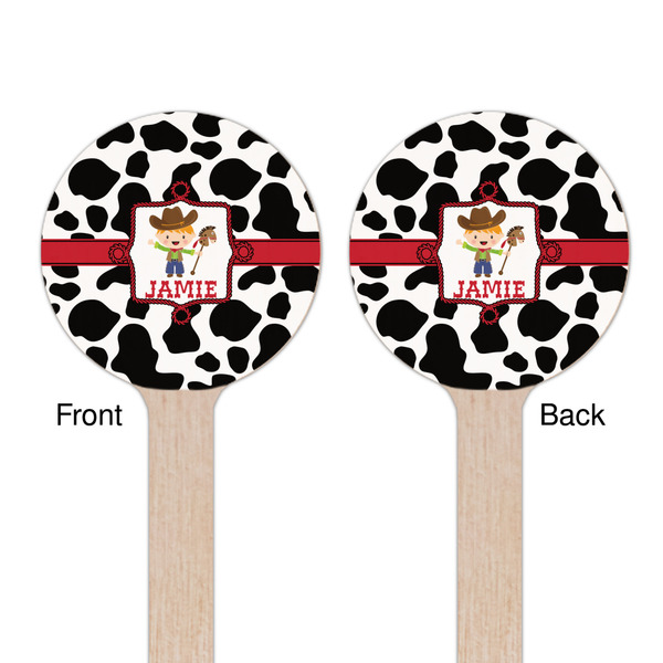 Cowprint w/Cowboy Wooden 7.5" Stir Stick - Round - Double Sided - Front & Back