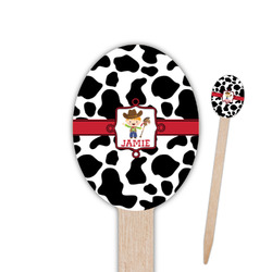 Cowprint w/Cowboy Oval Wooden Food Picks - Double Sided (Personalized)