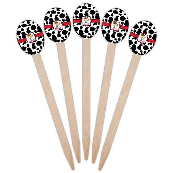 Cowprint w/Cowboy Wooden Food Pick - Oval - Fan View